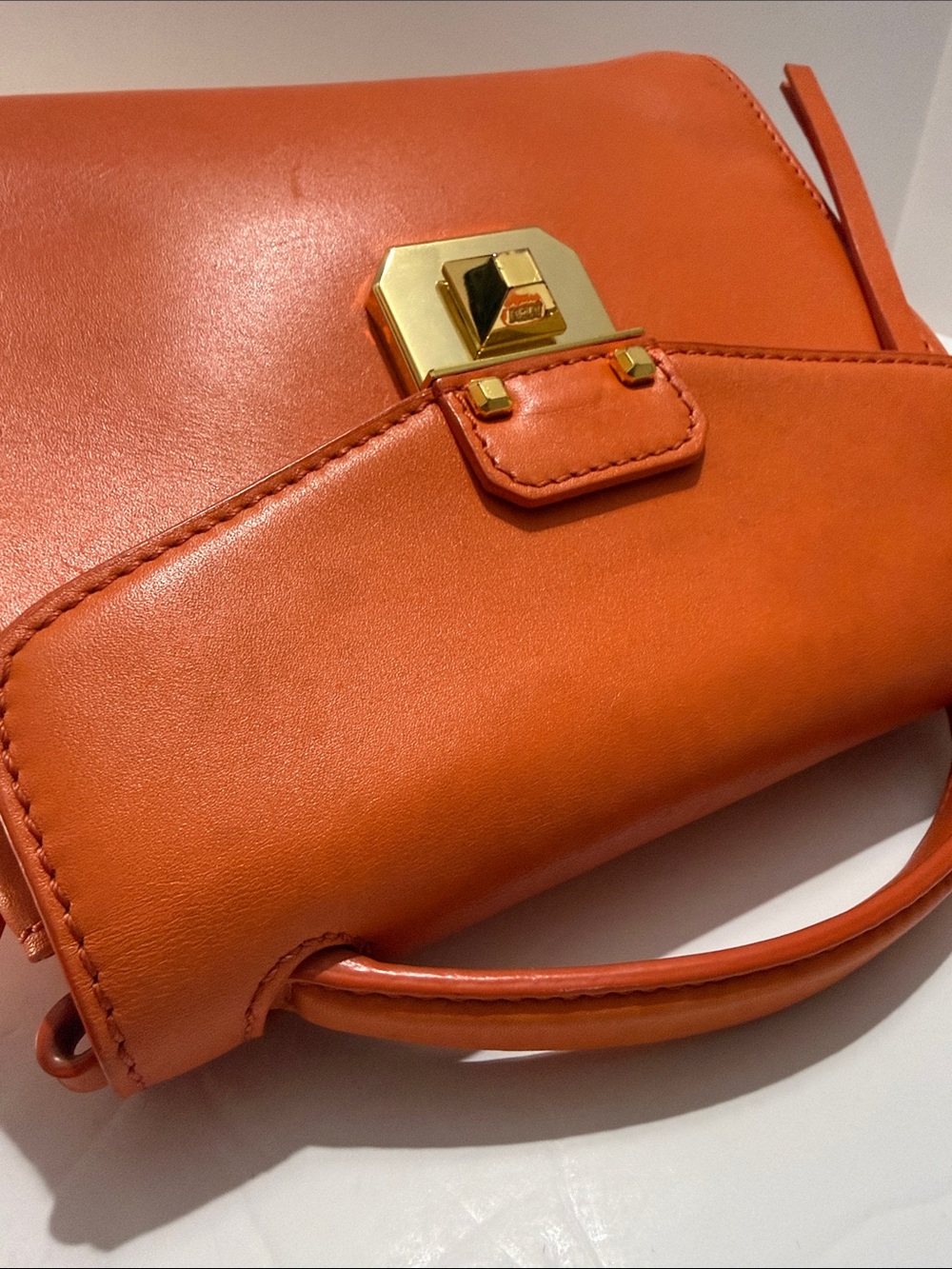 MCM Orange Leather Top Handle Crossbody Bag - Picture 11 of 12